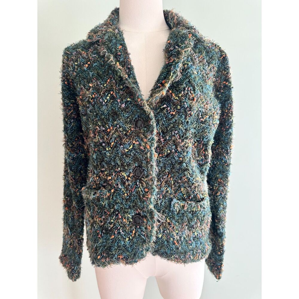 Vintage 90s Tweeds Boucle Woven Fringe Jacket Blazer Small Gorpcore Indie